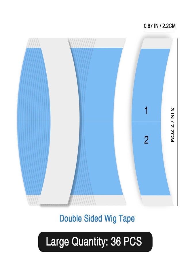 Yunle Lace Front Wig Tape Double Sided Wig Tape for Lace Wigs 36 PCS Strong Adhesive Tape Waterproof Tape for Wigs Toupee Hairpiece Blue 1/2 - Image 2